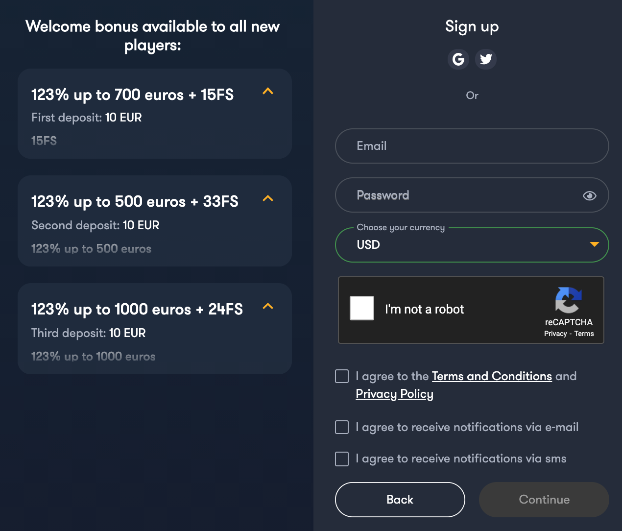 frank casino welcome bonus
