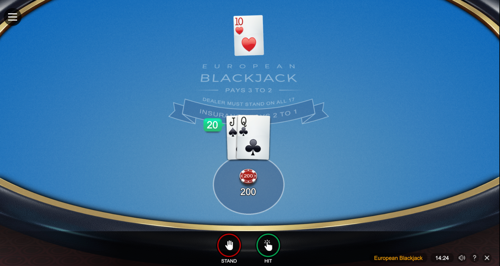 blackjack at frank online casino